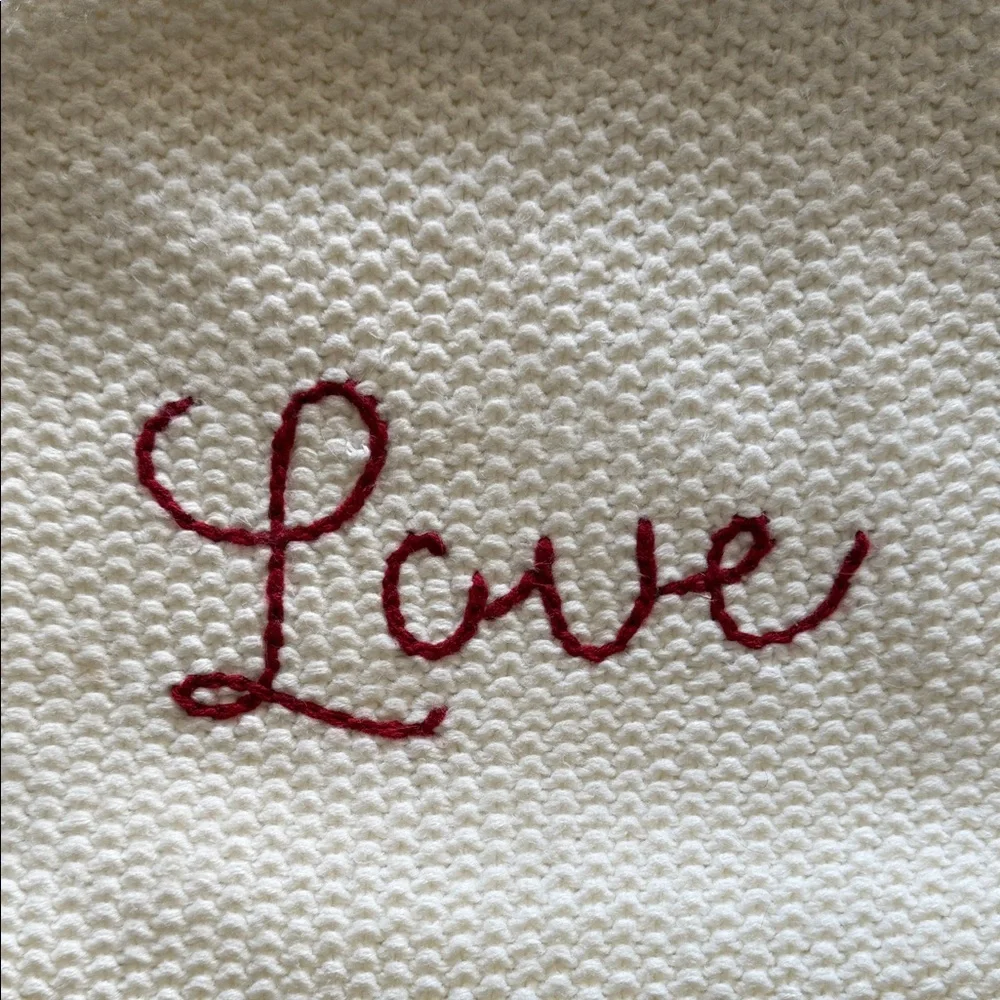 Pottery Barn White Knitted Pillow Cover with Red 'Love' Embroidery 20